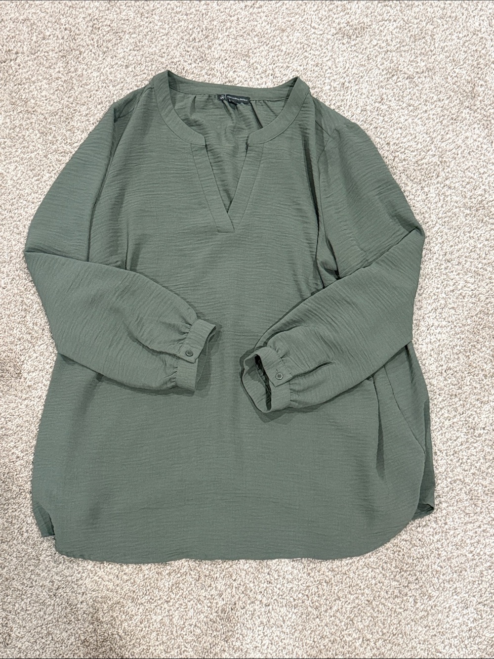Adrianna Papell, Women's 1X, Olive Green Split-Neck Blouse